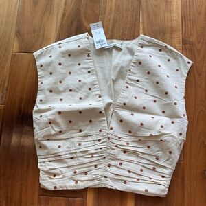 Abercrombie & Fitch Cream Crop Top with Brown Polka Dots NWT